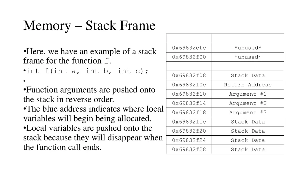 memory stack frame