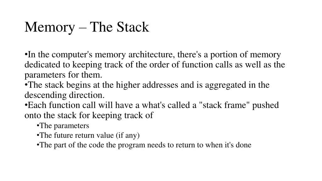 memory the stack