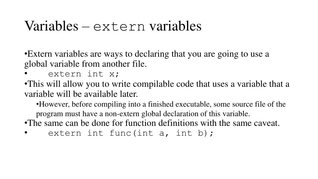 variables extern variables