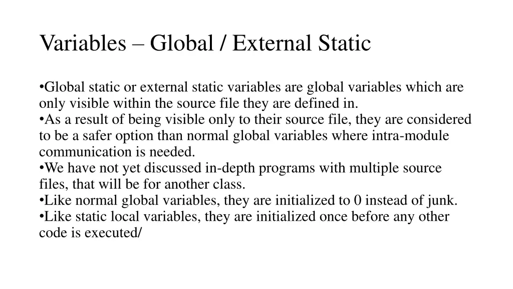 variables global external static