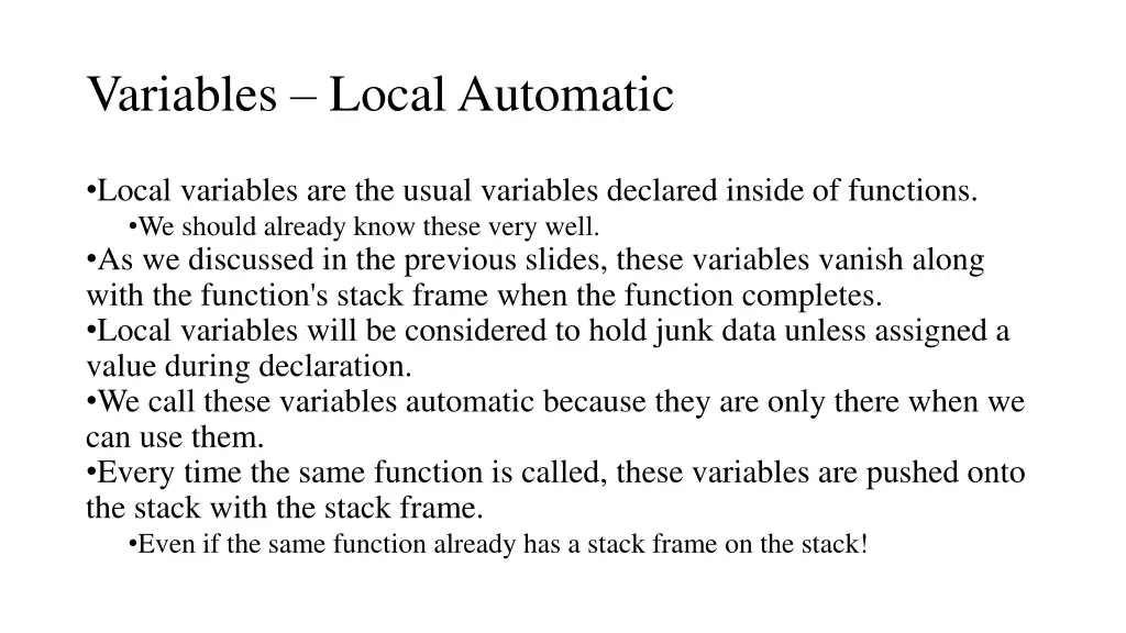 variables local automatic