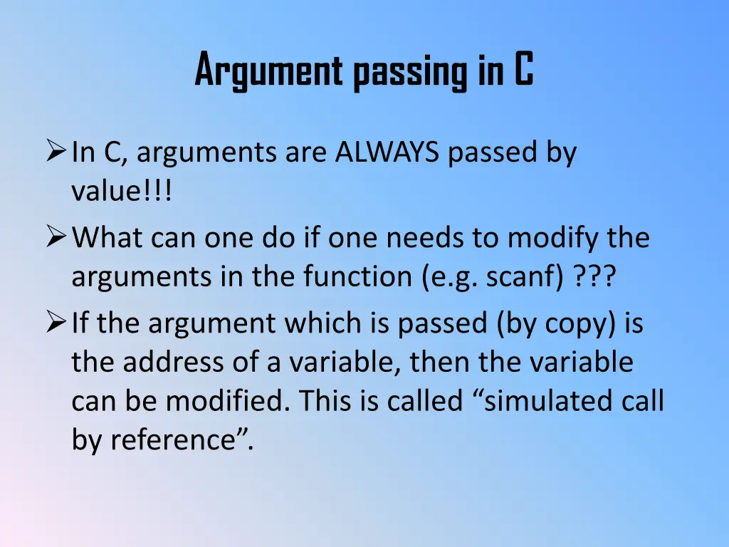 argument passing in c