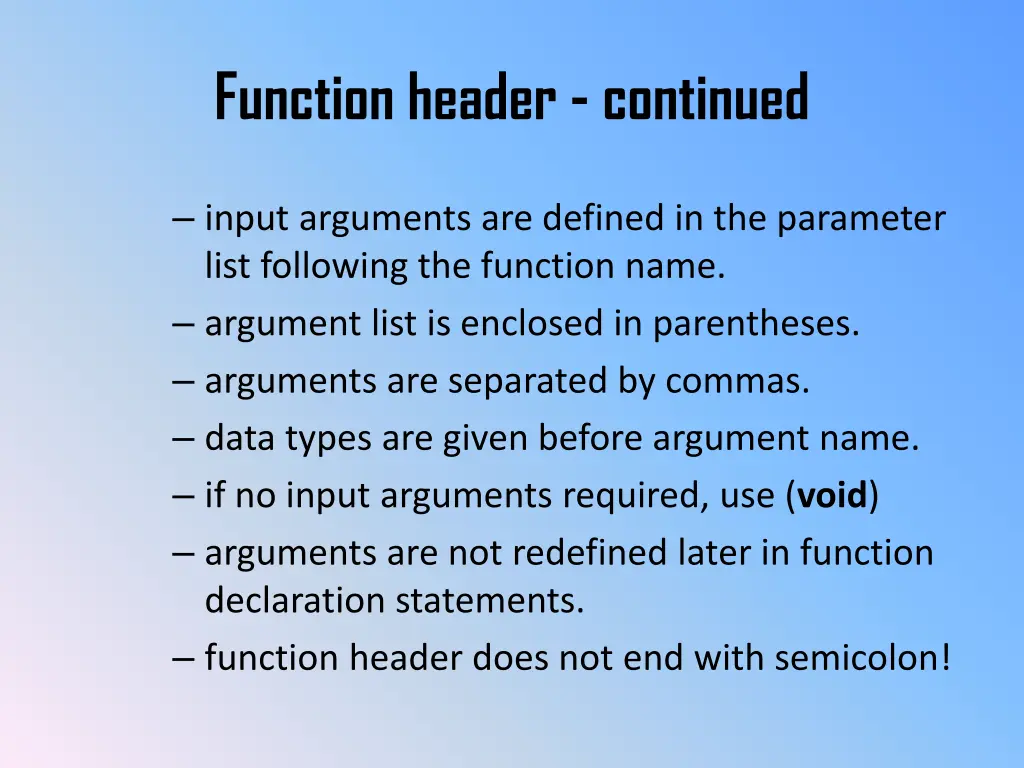 function header continued