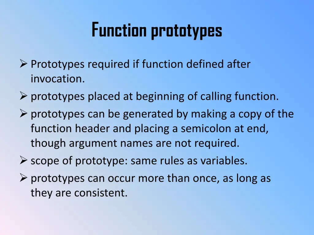 function prototypes