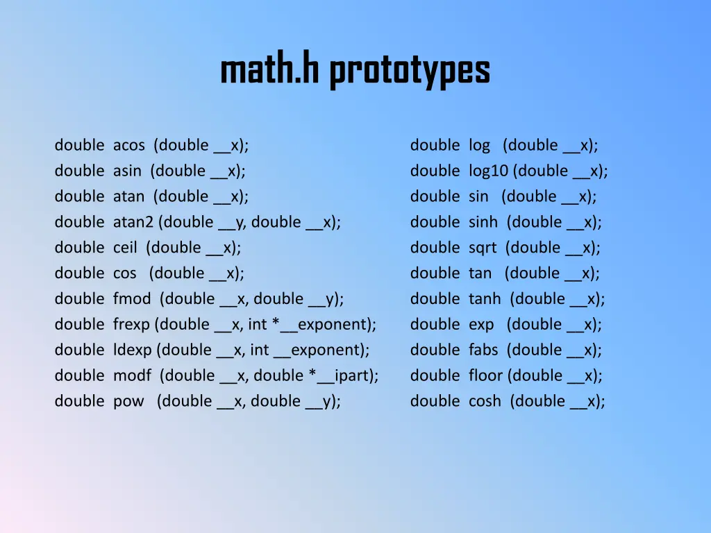 math h prototypes