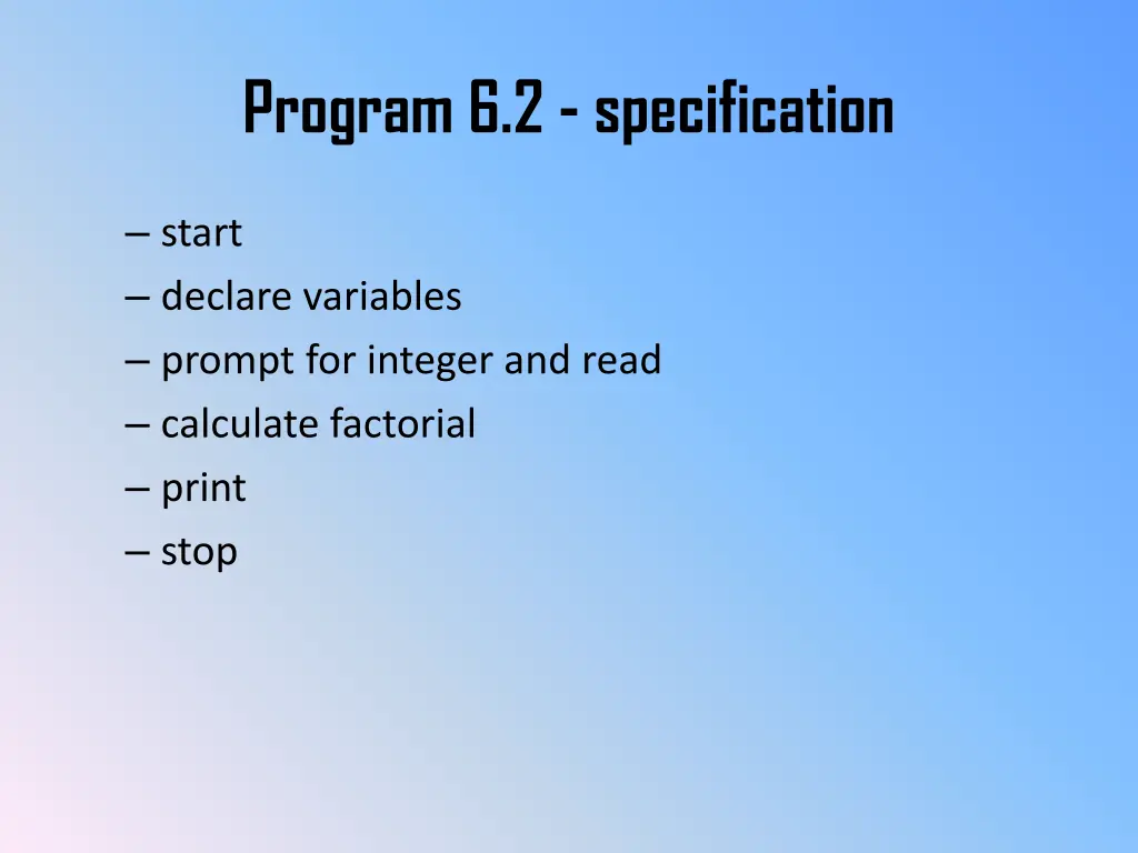 program 6 2 specification