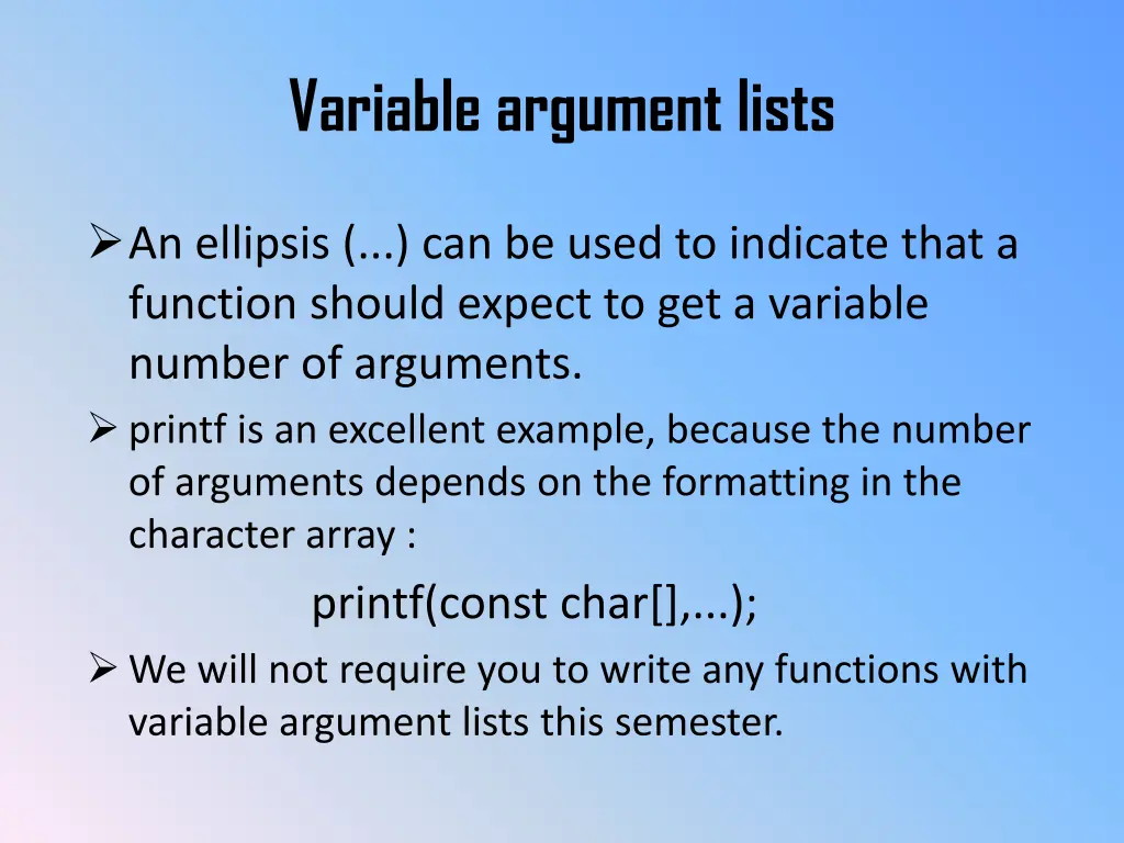 variable argument lists