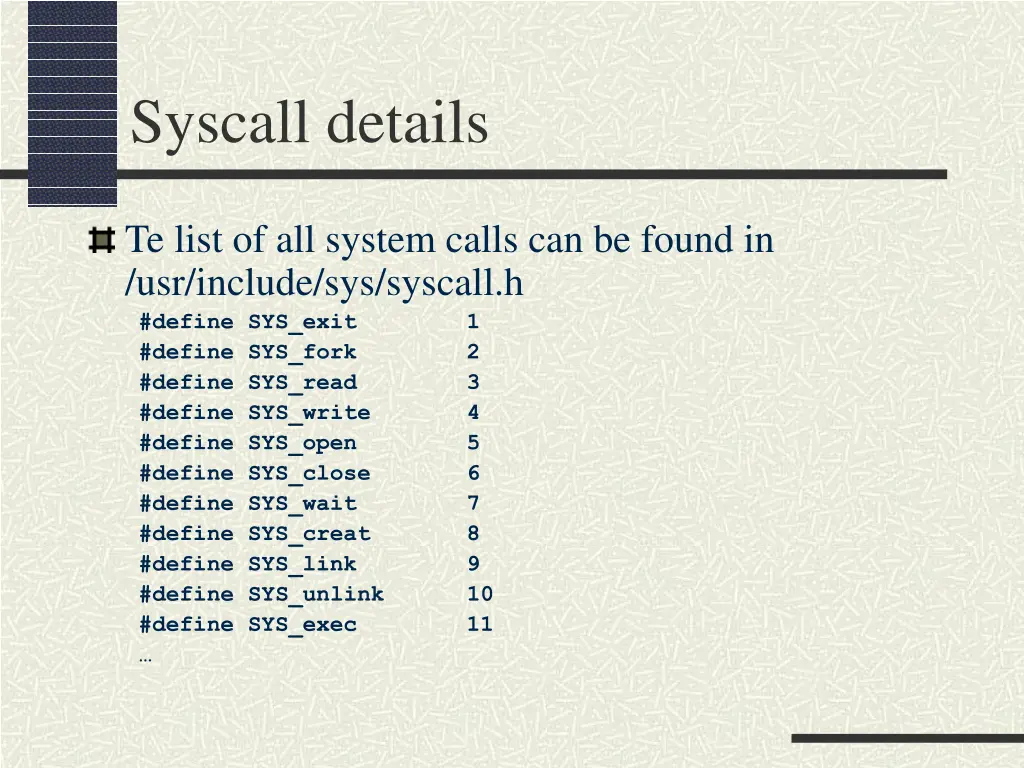 syscall details