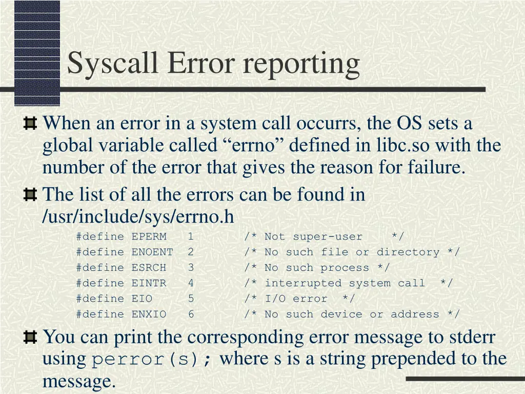 syscall error reporting