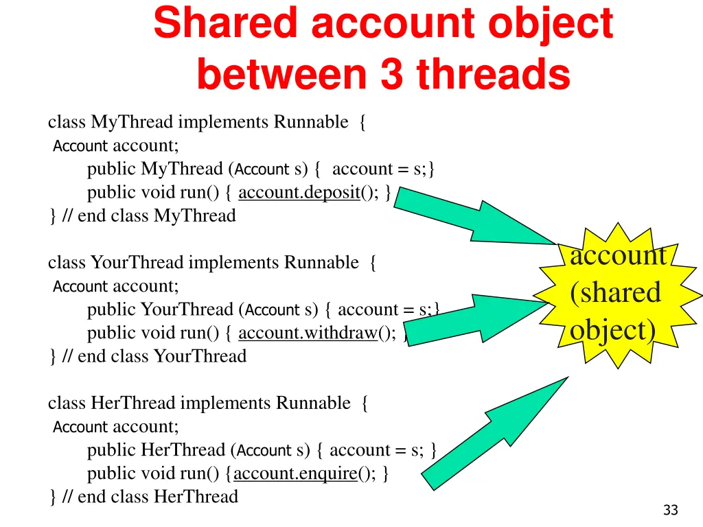 shared account object between 3 threads