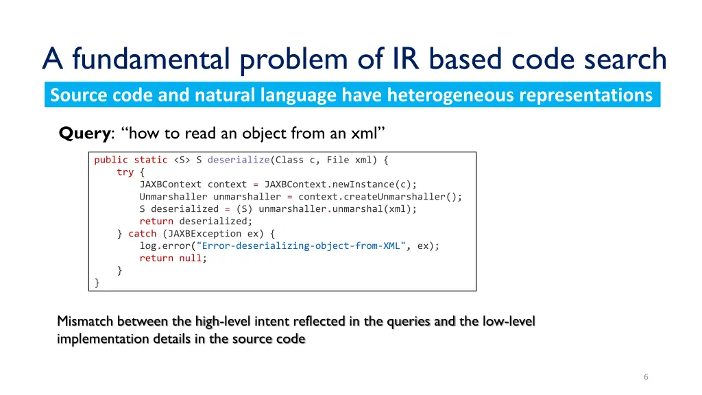 a fundamental problem of ir based code search