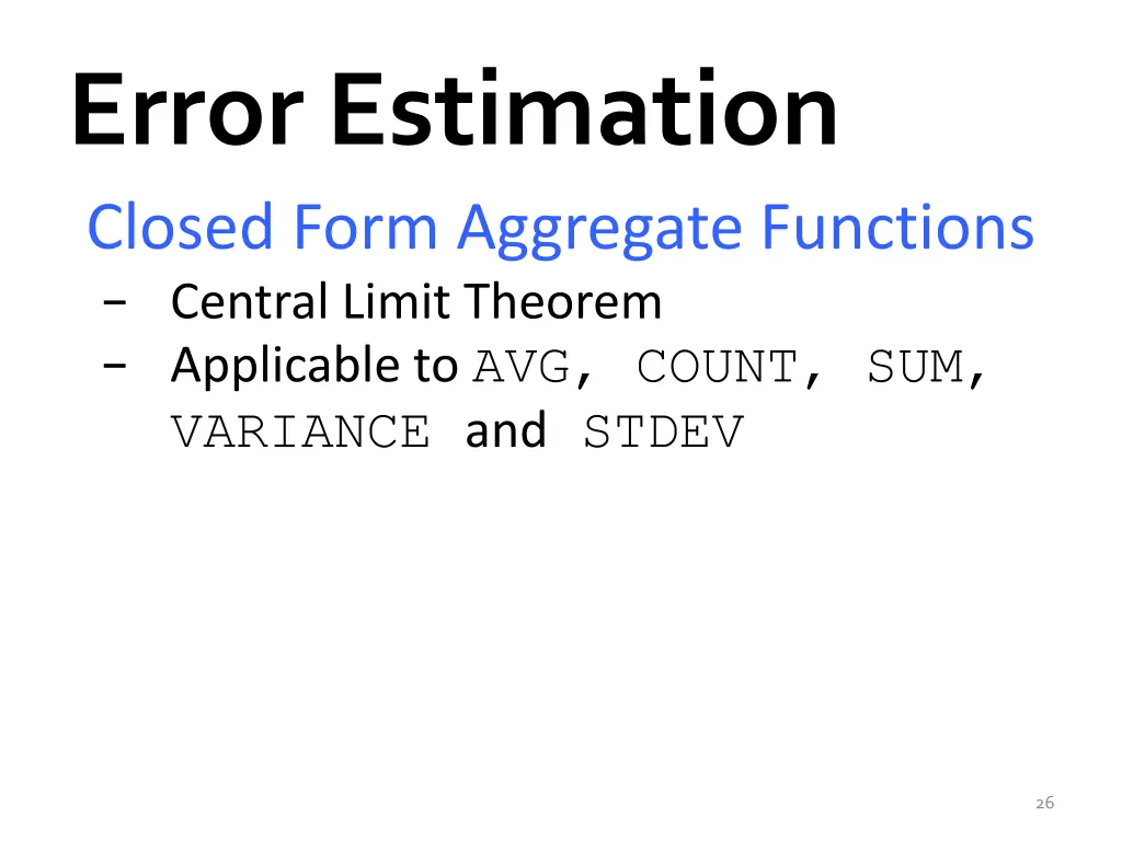 error estimation closed form aggregate functions 1