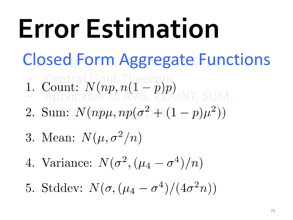 error estimation closed form aggregate functions