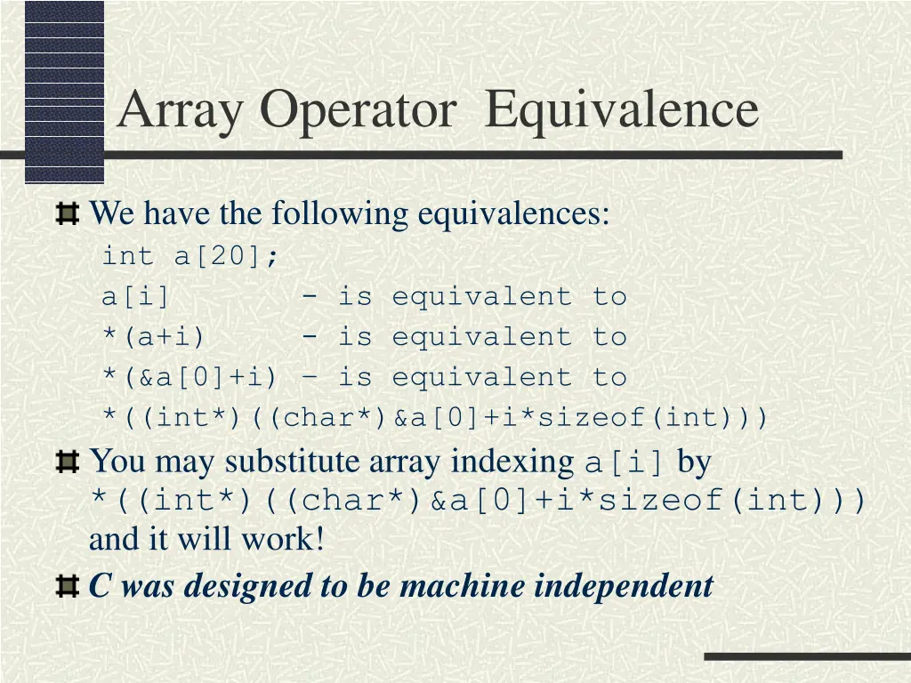 array operator equivalence