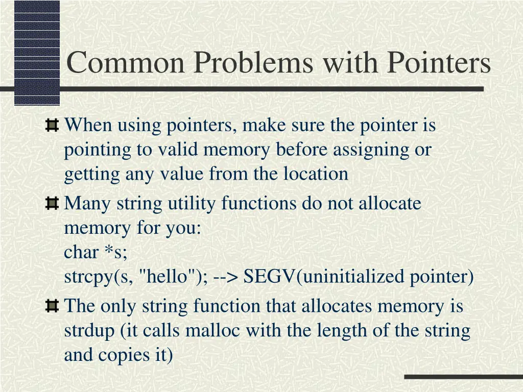 common problems with pointers