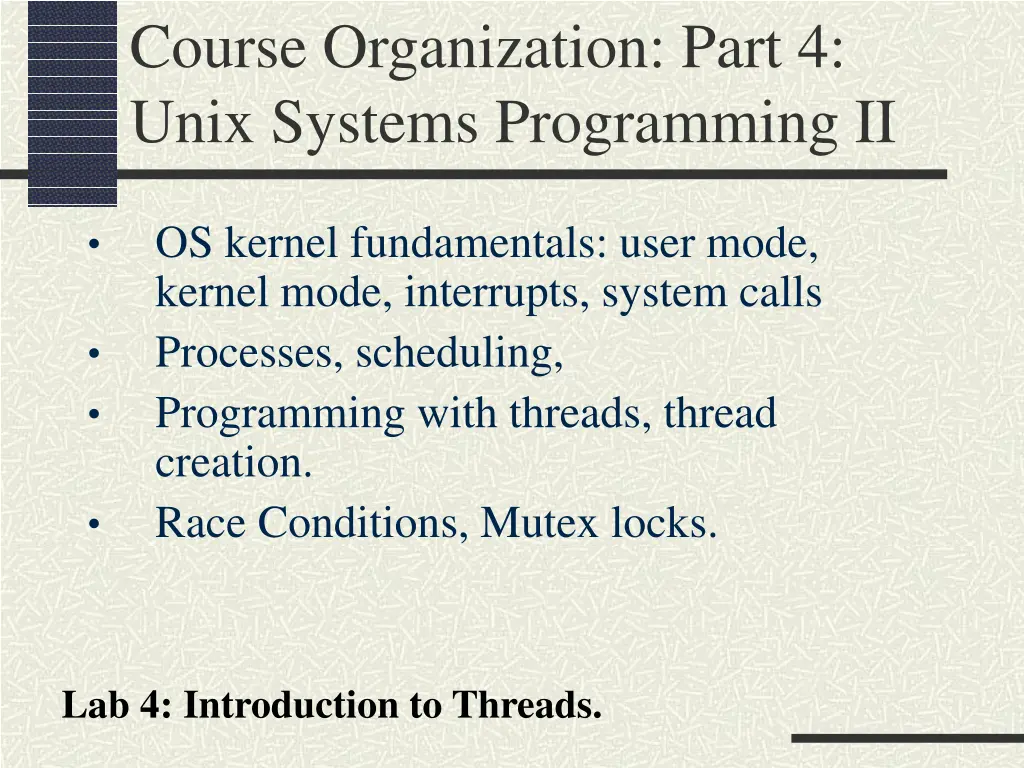 course organization part 4 unix systems