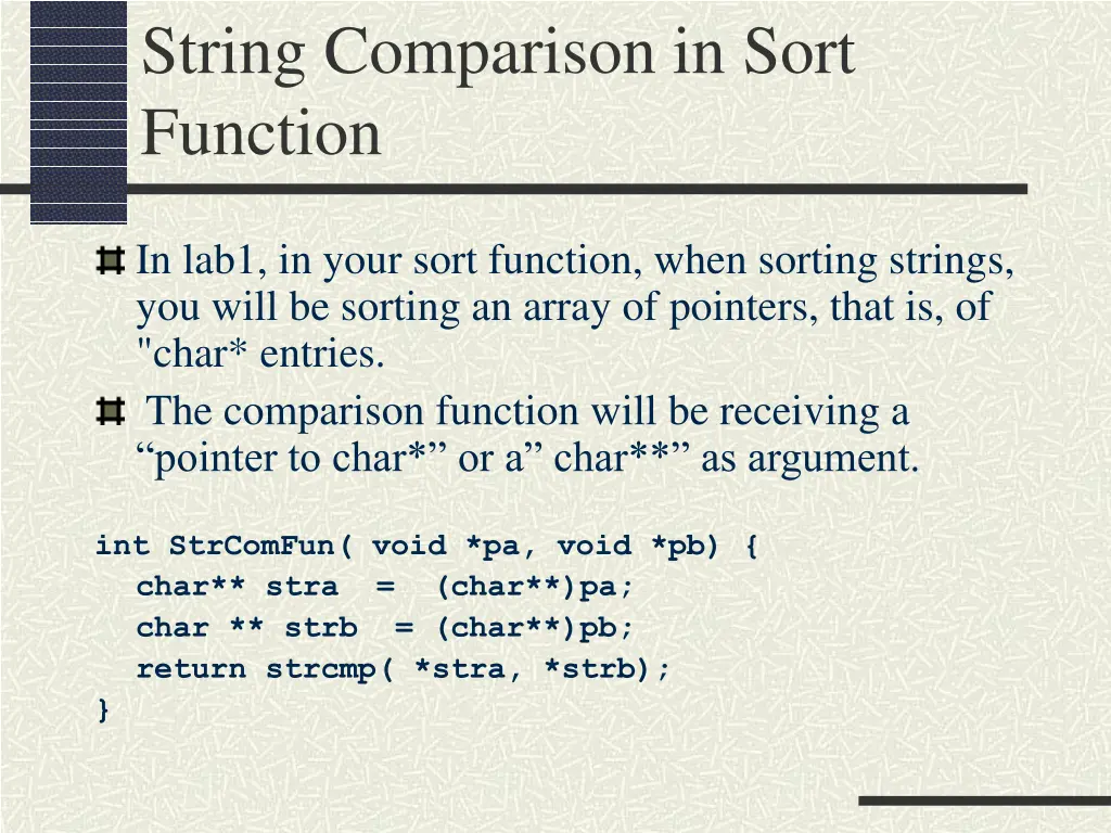 string comparison in sort function