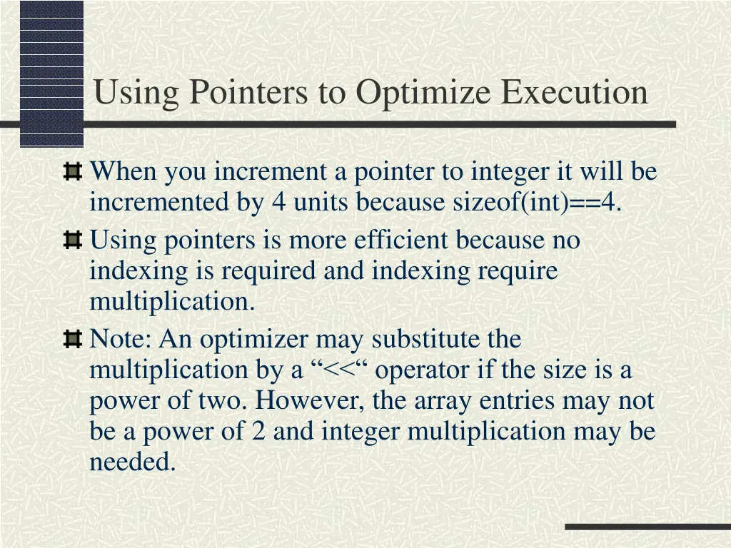 using pointers to optimize execution 2