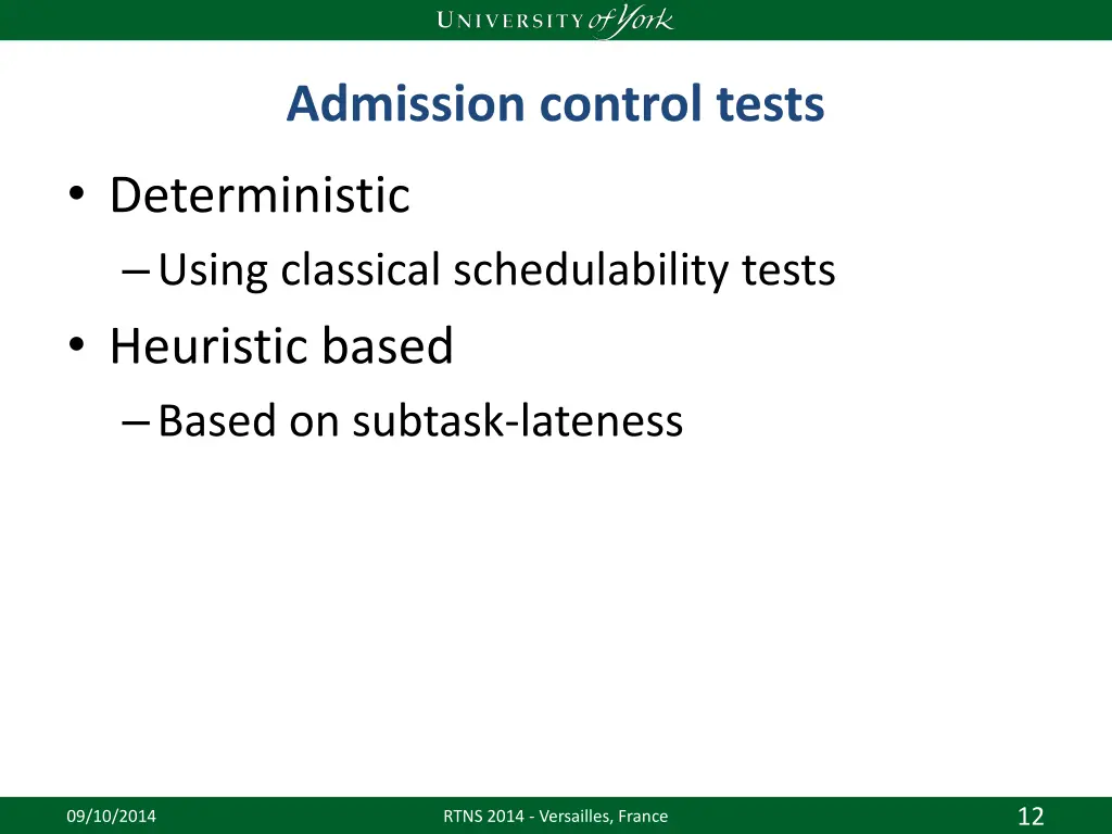 admission control tests deterministic using