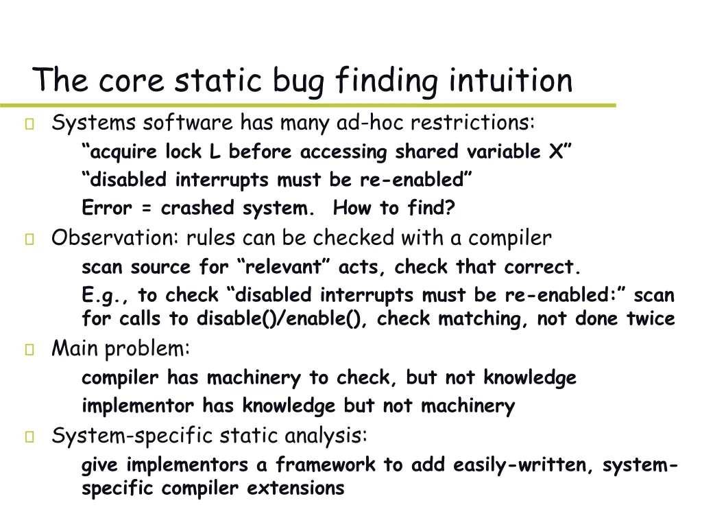 the core static bug finding intuition systems