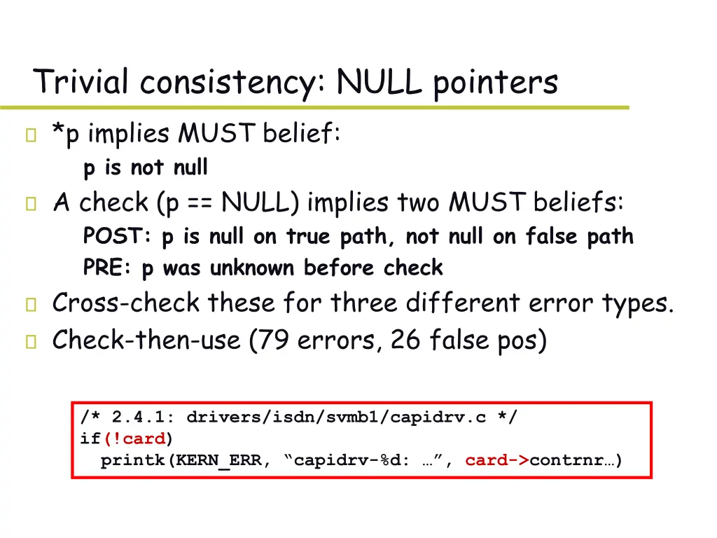 trivial consistency null pointers p implies must