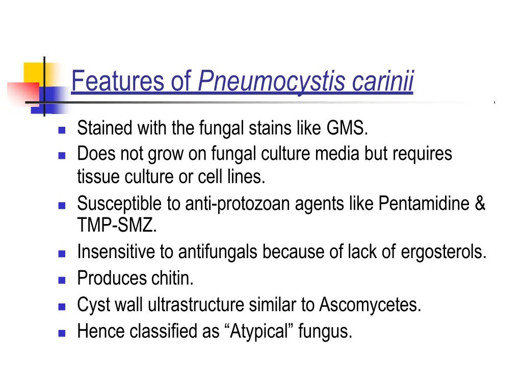 features of pneumocystis carinii