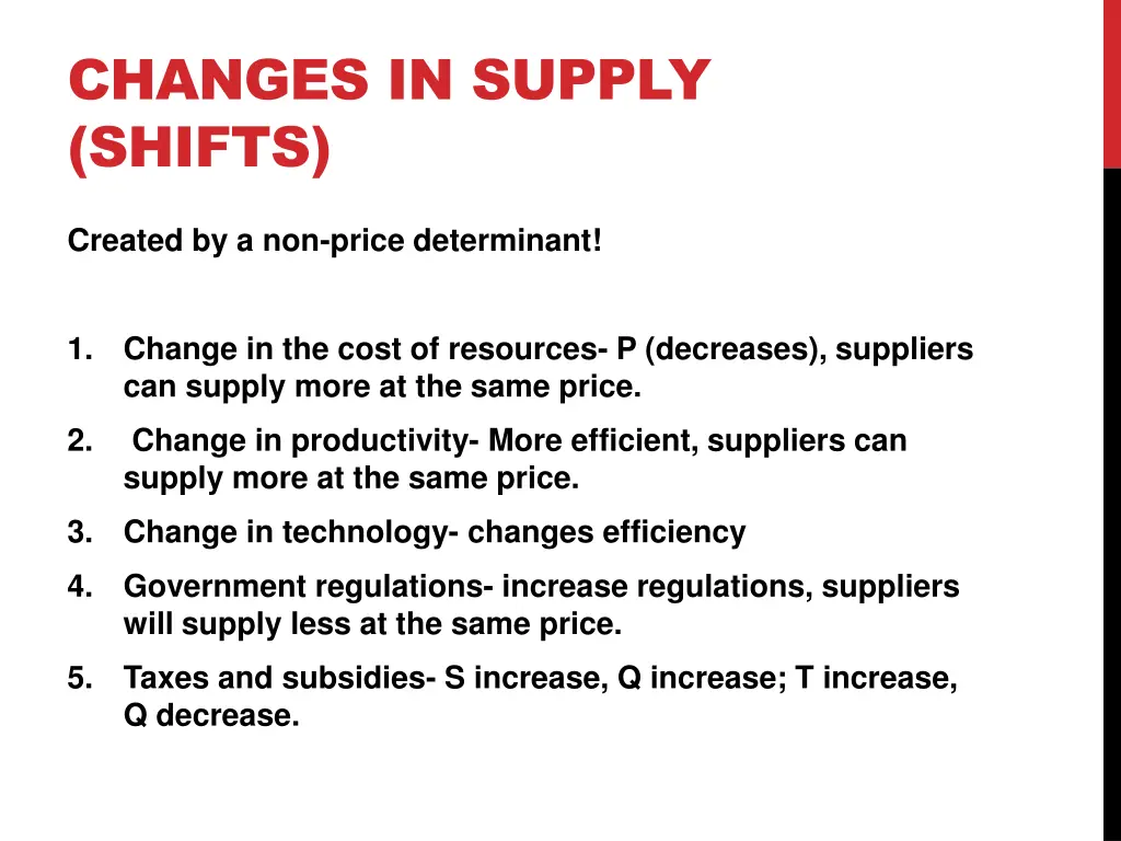 changes in supply shifts