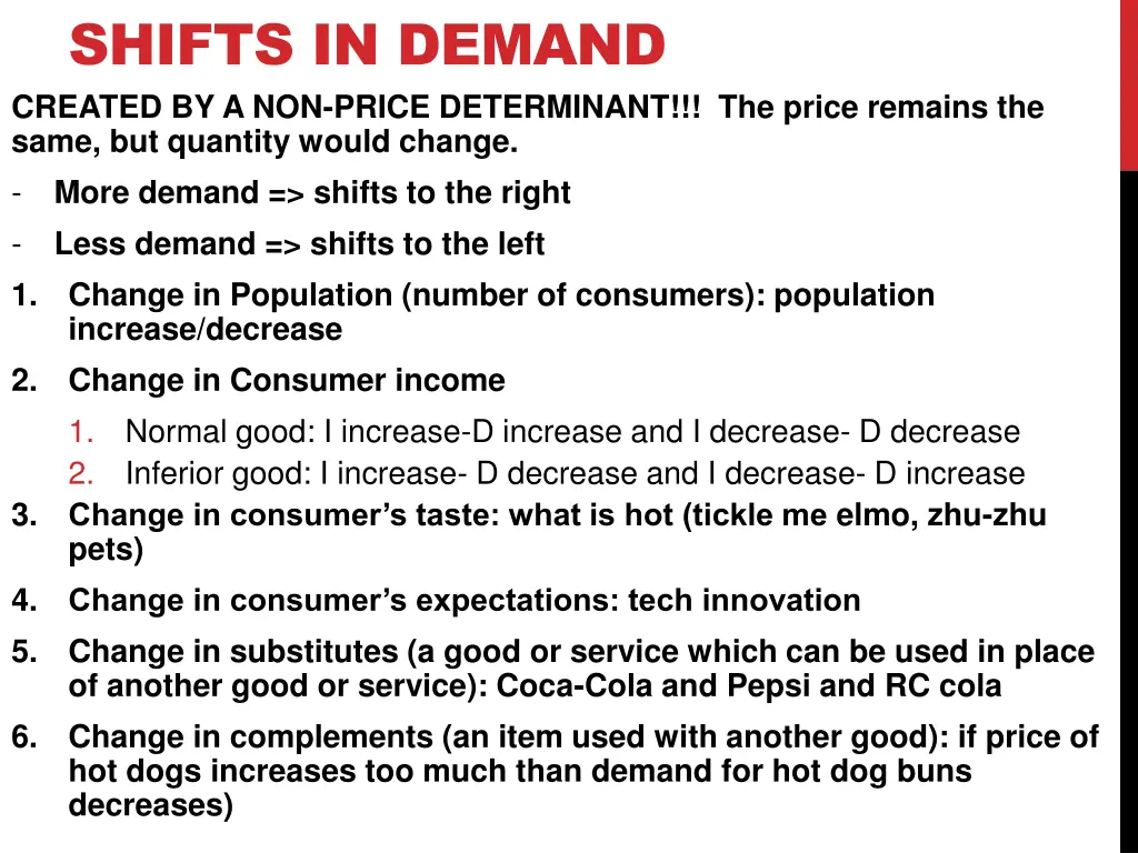 shifts in demand created by a non price