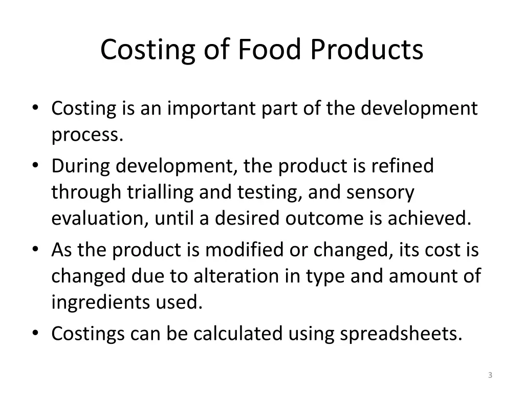 costing of food products