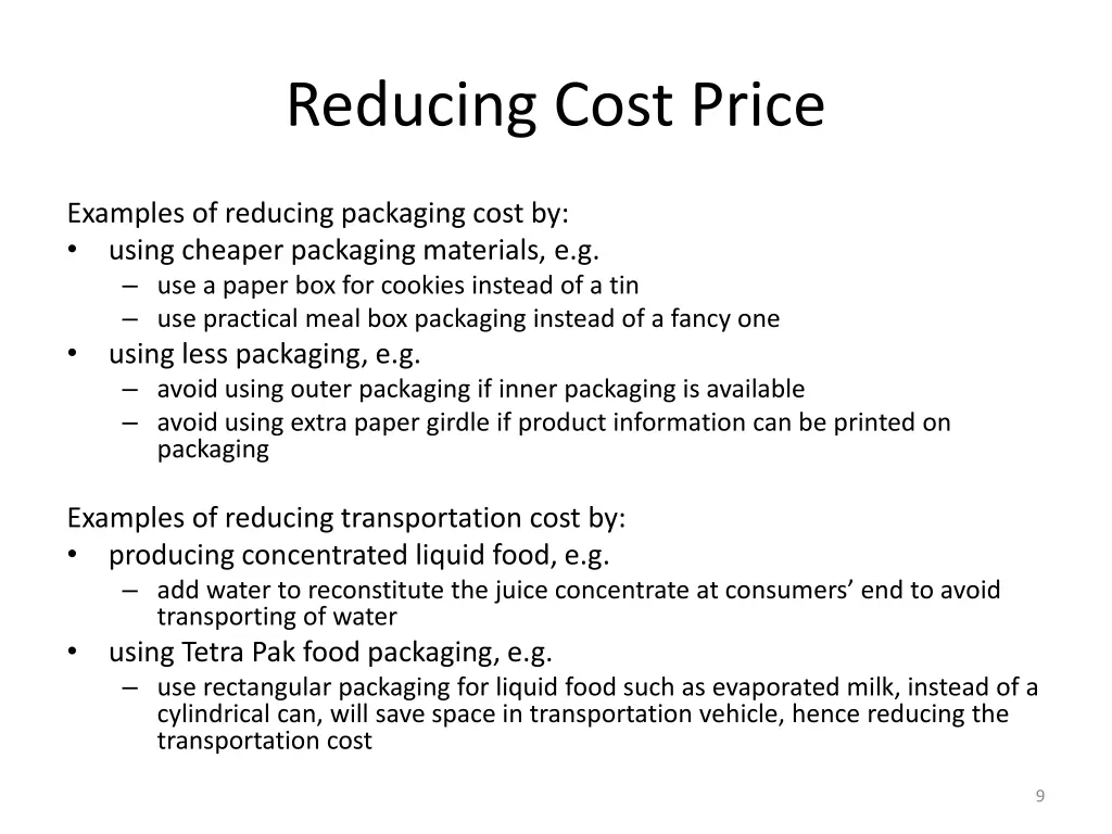 reducing cost price 1