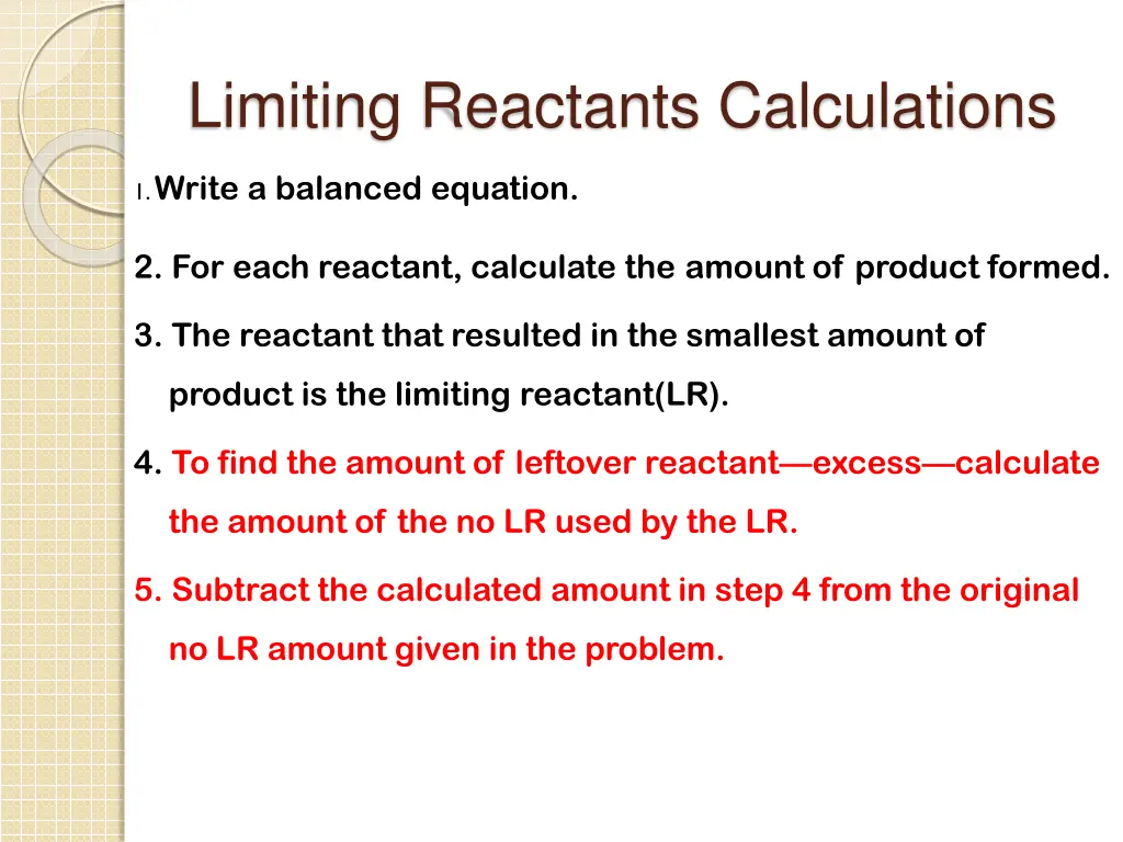 limiting reactants calculations 1