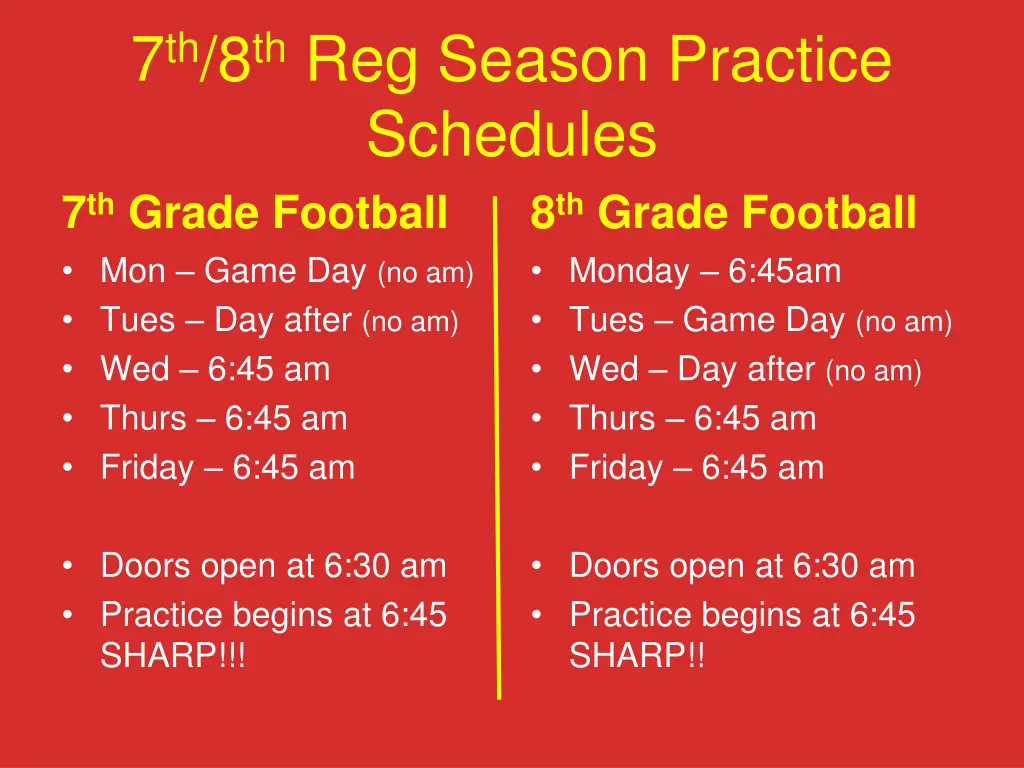 7 th 8 th reg season practice schedules