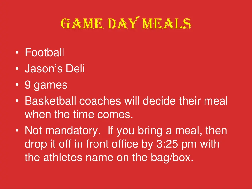 game day meals