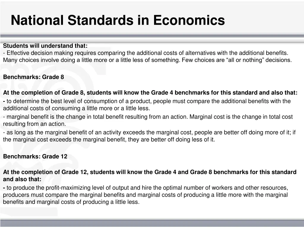 national standards in economics