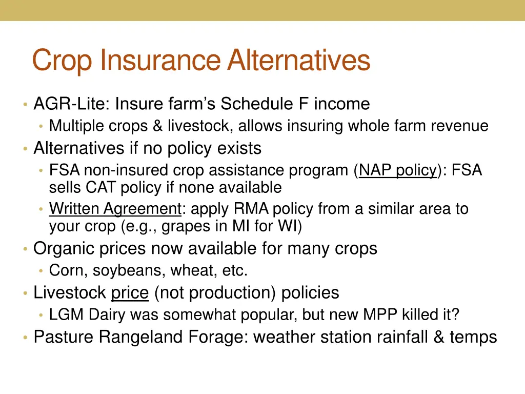 crop insurance alternatives