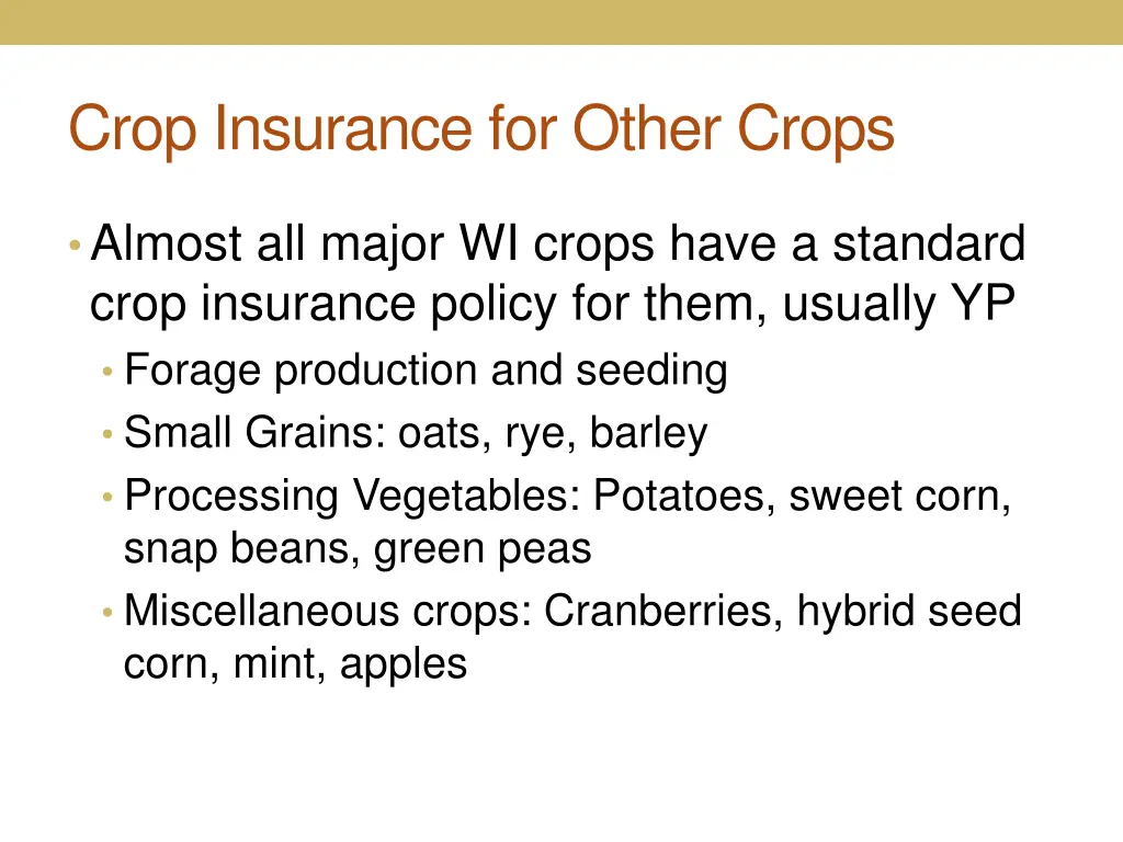 crop insurance for other crops