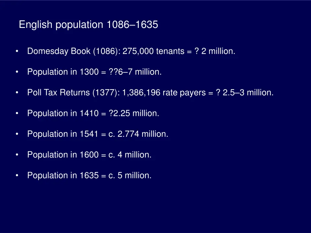 english population 1086 1635