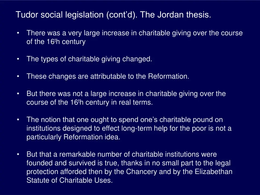 tudor social legislation cont d the jordan thesis