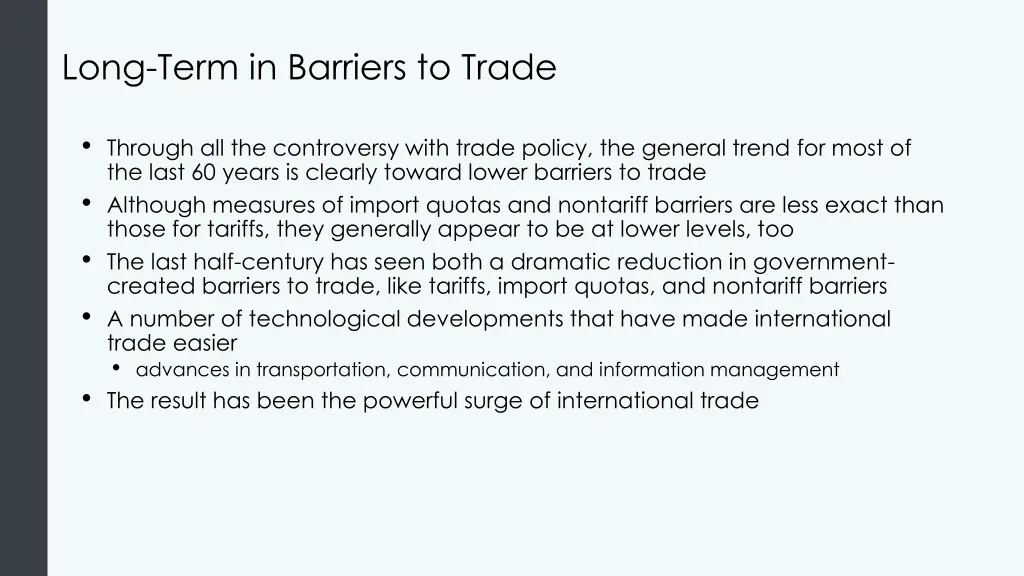 long term in barriers to trade