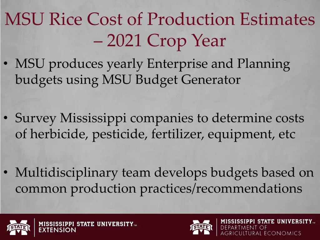 msu rice cost of production estimates 2021 crop