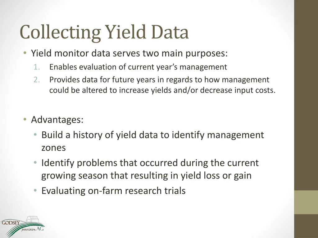 collecting yield data yield monitor data serves