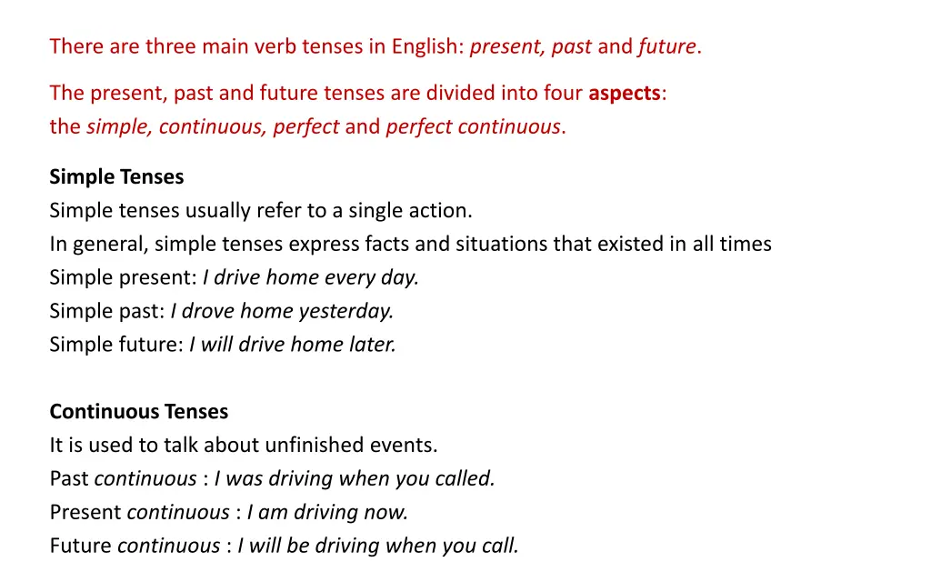 there are three main verb tenses in english