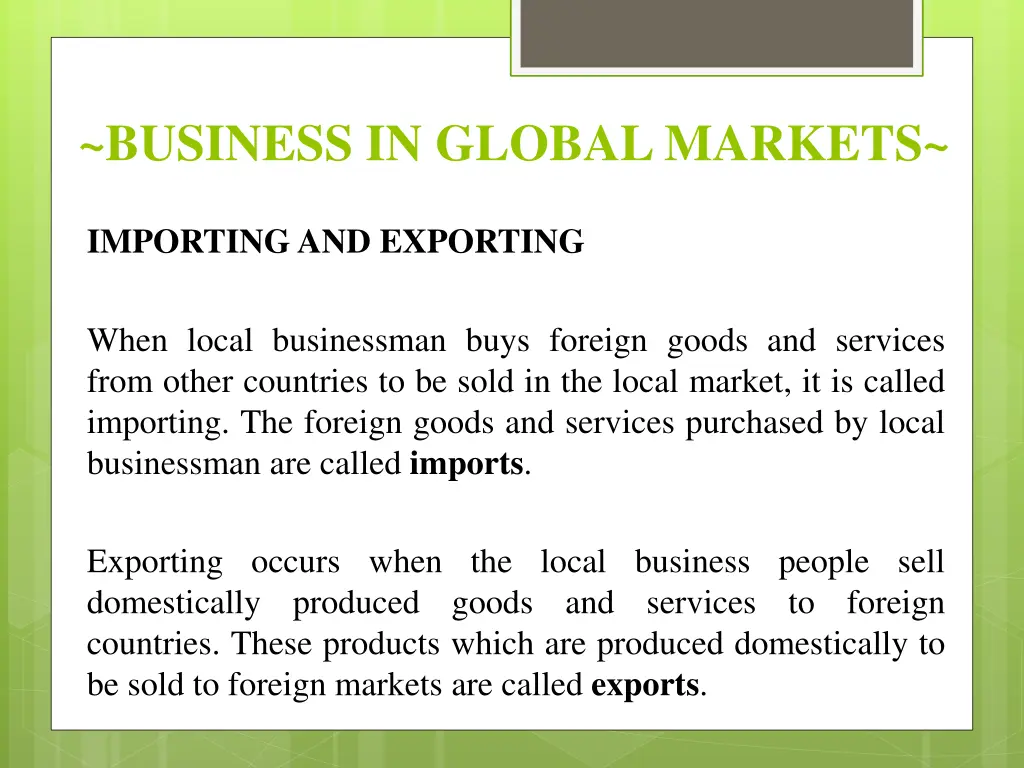 business in global markets