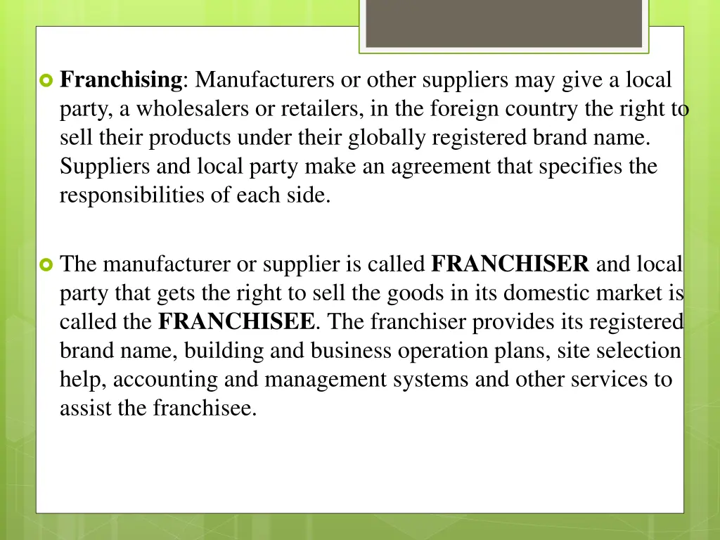 franchising manufacturers or other suppliers