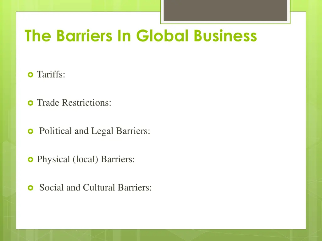 the barriers in global business 1