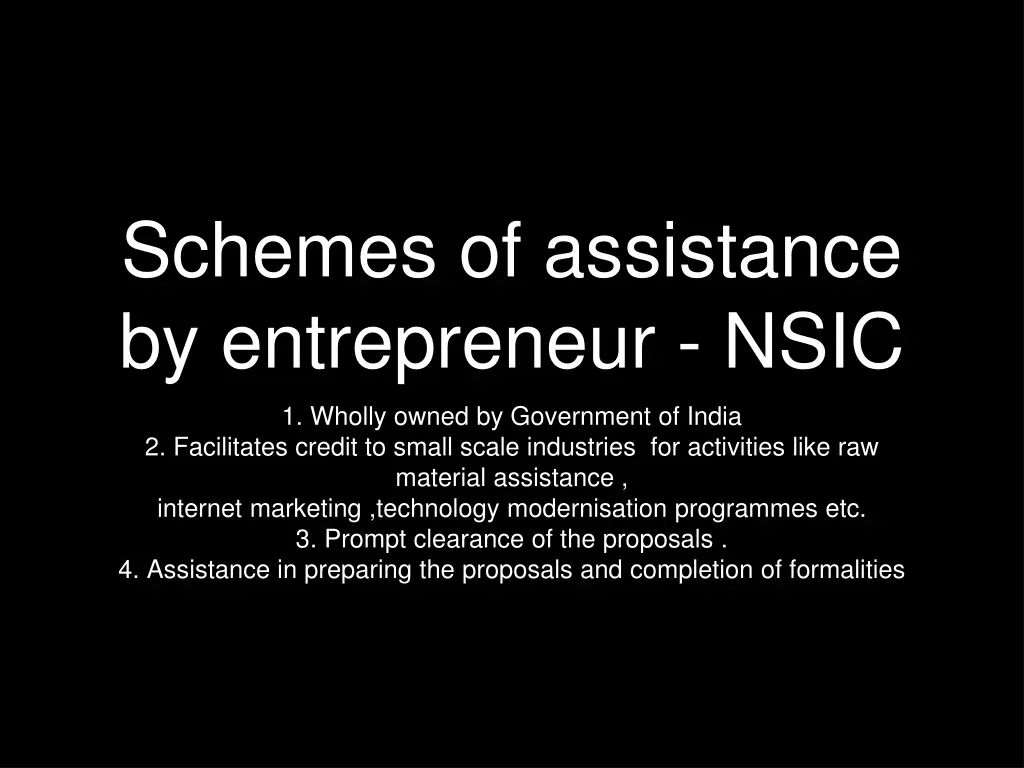 schemes of assistance by entrepreneur nsic