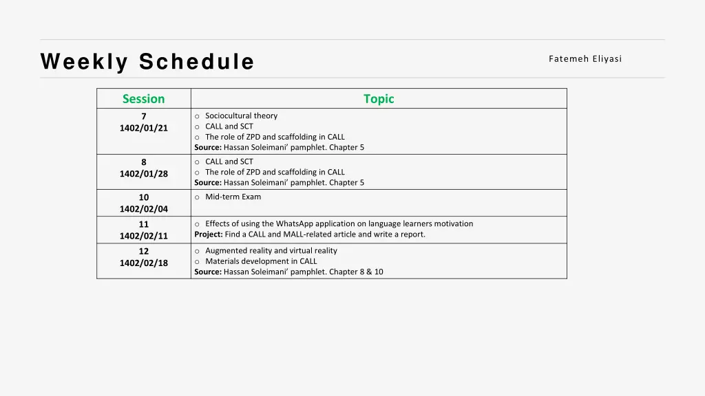 weekly schedule 1