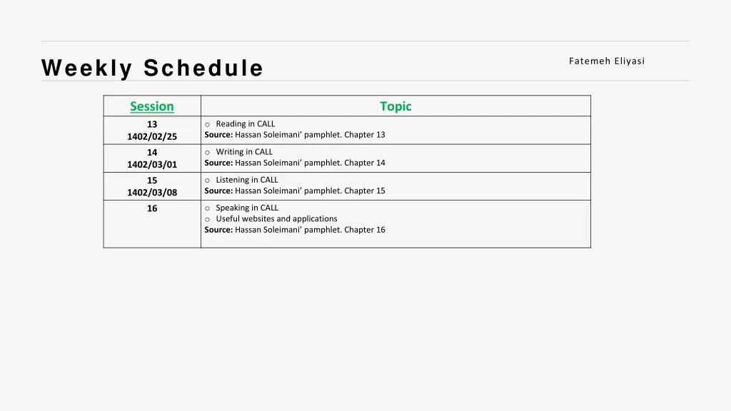 weekly schedule 2