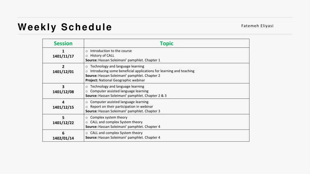 weekly schedule