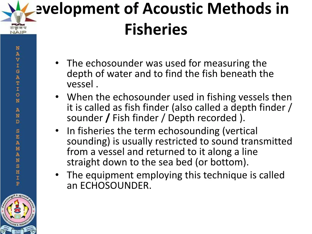 development of acoustic methods in fisheries